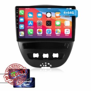 ESSGOO 4+64G Android 15 Car Stereo with Wireless Carplay and Android Auto for Toyota Aygo/Peugeot 107 / Citroen C1 2005-2014