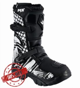 Kids Black & Whtie Real Leather Off - Road Motorbike/Motocross/Motorcycle Cubs MX Sports Shoes/Boots