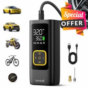 Lamicall Tyre Inflator Cordless Compressor - [6000mAh High-Capacity Battery] 150PSI Electric Air Pump with Digital Pressure Gauge & Auto Shutoff