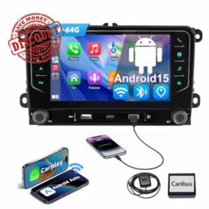 ESSGOO 4+64G Android 15 Wireless CarPlay Android Auto Car Stereo Radio For VW Golf MK5 6 Polo Caddy Passat Seat RCD330