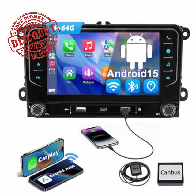 ESSGOO 4+64G Android 15 Wireless CarPlay Android Auto Car Stereo Radio For VW Golf MK5 6 Polo Caddy Passat Seat RCD330