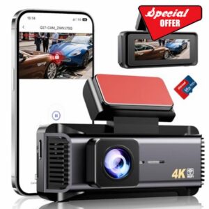 4K Dash Cam Front 2160P Car Dash Camera Built-in WiFi Includes 64GB SD Card 2.99 Inch Screen Dashcam for Cars with APP Control