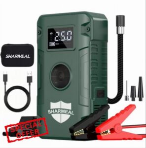 SHARMEAL 6000A Jump Starter Power Pack with 150 PSI Air Compressor (10L Gas/9L Diesel)