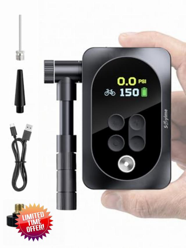150PSI Electric Bike Pump with LED Light – Portable Cordless Bicycle Tire Inflator