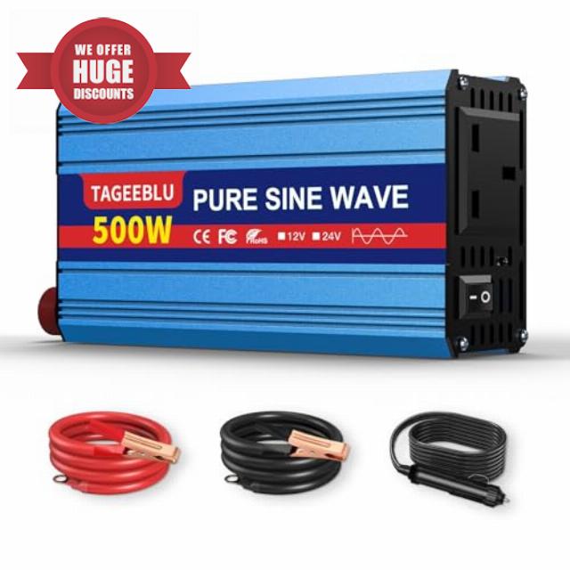 Pure Sine Wave Power Inverter 500w DC 24V to AC 240V Voltage Converter with 2 AC Outlets