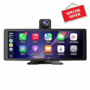 10.26" Wireless Carplay & Android Auto Screen for Car - Portable Car Stereo with 1080P Adjustable Dash Cam Front | Mirror Link | FM Transmitter/AUX | Plug & Play (10.26