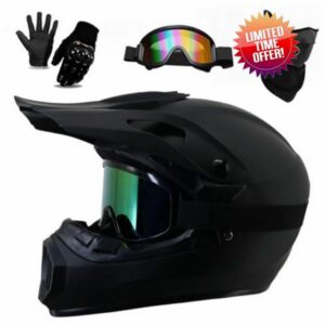 Youth Adult Electric Dirt Bike Full Face Motorbike Helmet Set for Boys Girls Quad Bikes BMX MTB ATV Offroad Helmet with Goggles Gloves Mask DOT Approved(226 monochrome