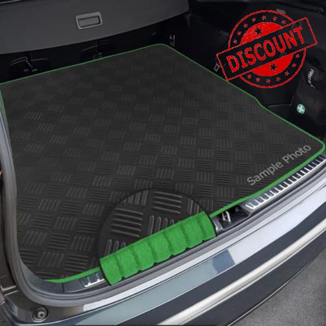 To fit Land Rover Discovery Sport (2014-2020) Custom Checker Rubber Boot Mat + Green Ribbed Ribbed Trim [CHECK-103410B]