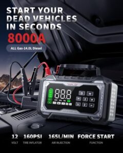 ANFLAG 12V Car Battery Booster Jump Starter (All Gas/14L Diesel) Portable Car Jump Starter Power Bank with Jump Leads/800LM Ligh