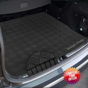 To fit Land Rover Discovery Sport (2014-2020) Custom Checker Rubber Boot Mat + Black Ribbed Ribbed Trim [CHECK-103410B]