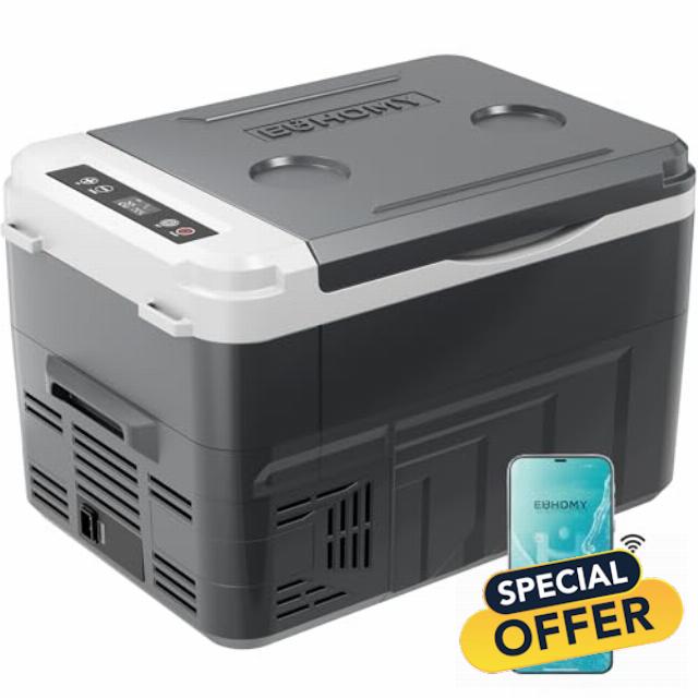 EUHOMY 15L Portable Car Fridge Freezer (-20℃~20℃)-12/24V DC & 110-240V AC Compressor Cooler with APP Control