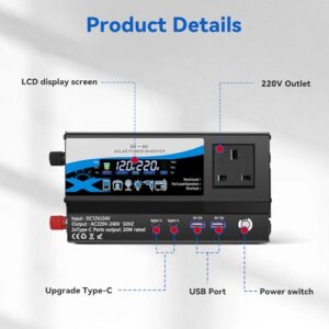 12V/24V to 220V AC Car Inverter with Dual AC Outlets & 2*USB Port 2*Type-C & Cigarette Lighter