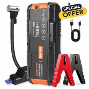 8000A Car Battery Booster Jump Starter Power Pack with Air Compressor                                                          150 PSI Tyre Inflator