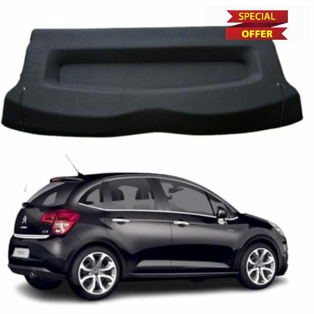 Car Parcel Shelf - Compatible with Citroen C3 (2009-2016) | Sturdy Boot Cover with Clips and Cord for Extra Storage | Space Saving Car Accessories | Black