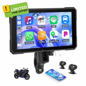 CAMECHO Motorcycle Carplay Screen with Dash Cam Front and Rear Camera