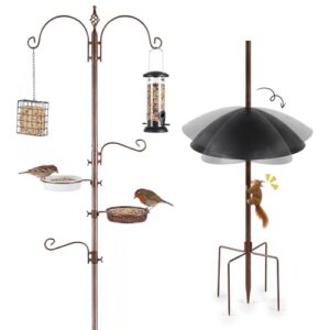 Bird Feeder Pole Stand with Hanging Hooks and Feed Tray