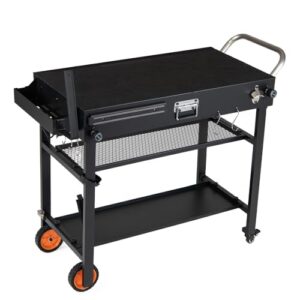 Folding Grill Cart BBQ Prep Table with Heat-Resistant Mat