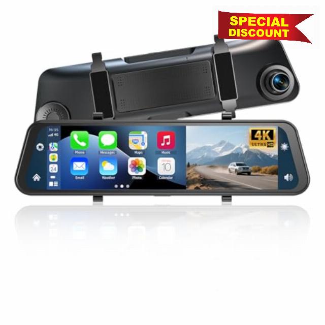 11.8" Mirror Dash Cam Front and Rear 4K+1080P