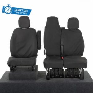 UK Custom Covers Compatible With Renault Trafic Seat Covers (2014 On) Inc. Embroidery Front Waterproof Easy to Fi