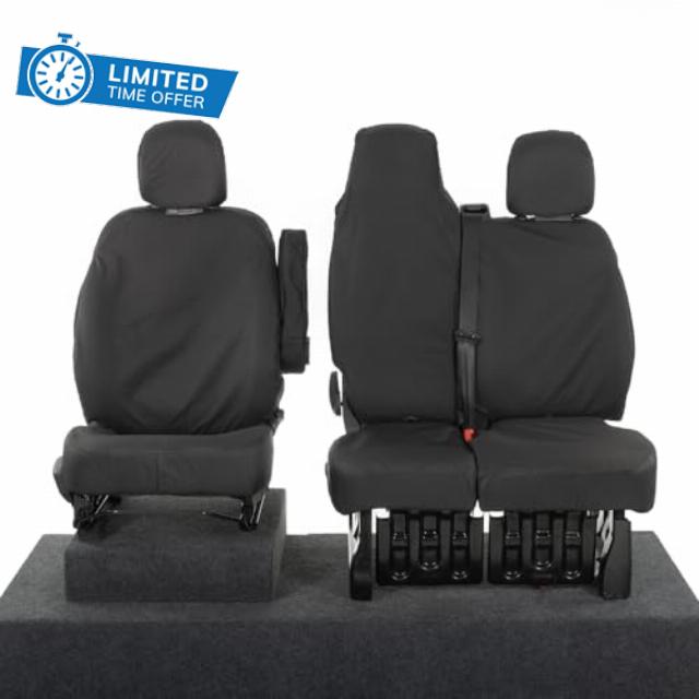 UK Custom Covers Compatible With Renault Trafic Seat Covers (2014 On) Inc. Embroidery Front Waterproof Easy to Fi