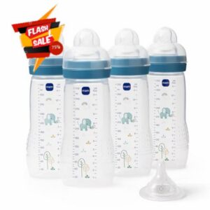 MAM Easy Active Bottles | 4 Pack (4 x 330ml) | Fast Flow MAM Teats Size 3 + 1 x Extra Fast Flow | Baby Accessories | Blue