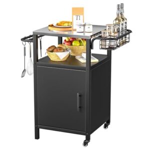Mobile Garden Kitchen Trolley with Storage Basket and Hooks