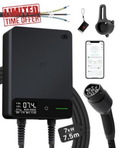 dé EV Charger 7kw type 2 with App & 7.5m Type 2 Cable | IP54