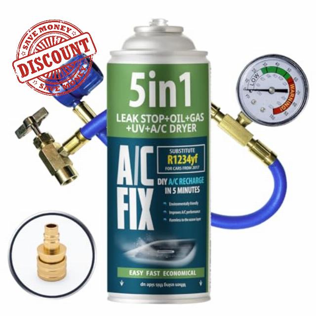 AC FIX 5-in-1 – R1234yf + Hose + Adapter Refrigerant for Car Air Conditioning with Oil