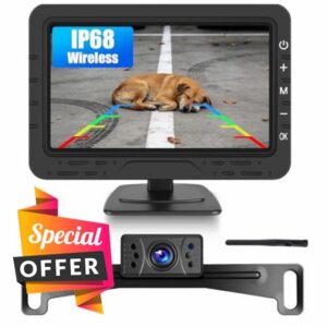 Wireless Backup Camera Monitor for Car 4.3 Inch Reverse Rear View Cameras Large Wide Angle IP68 Waterproof Parking Kit for Car Van Caravan Motorhome IP68 Waterproof with License Plate Backup