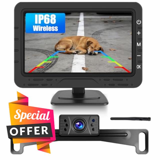 Wireless Backup Camera Monitor for Car 4.3 Inch Reverse Rear View Cameras Large Wide Angle IP68 Waterproof Parking Kit for Car Van Caravan Motorhome IP68 Waterproof with License Plate Backup