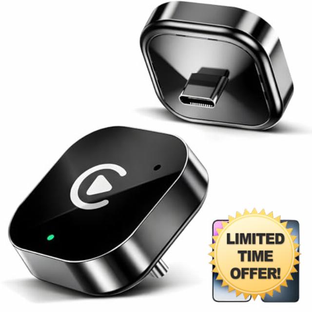USB C Upgraded 2-in-1 Wireless CarPlay & Android Auto Adapter