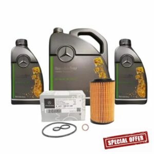 Mercedes-Benz Genuine Service Kit Includes 7L 5W30 MB 229.52 GB Fully Synthetic LoAsh Engine Oil + Oil Filter A6511800109 + Sealing Ring N007603014106 for Diesel Cars