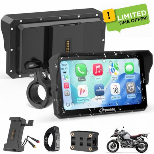 Carpuride W602S Pro Motorcycle Carplay Screen with BM05 for Plug-and-Play