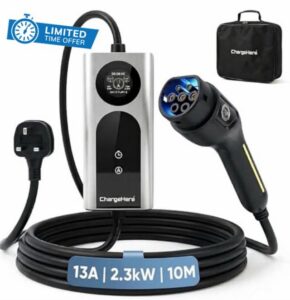 10M Portable EV Charger Type 2 UK 3 Pin Plug – Extra Long Granny Charger for Home & Driveway Charging