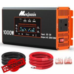 1000W Pure Sine Wave Inverter 12V to 240V - 2000w Peak with LCD Display UK Sockets and 3USB for Motorhomes