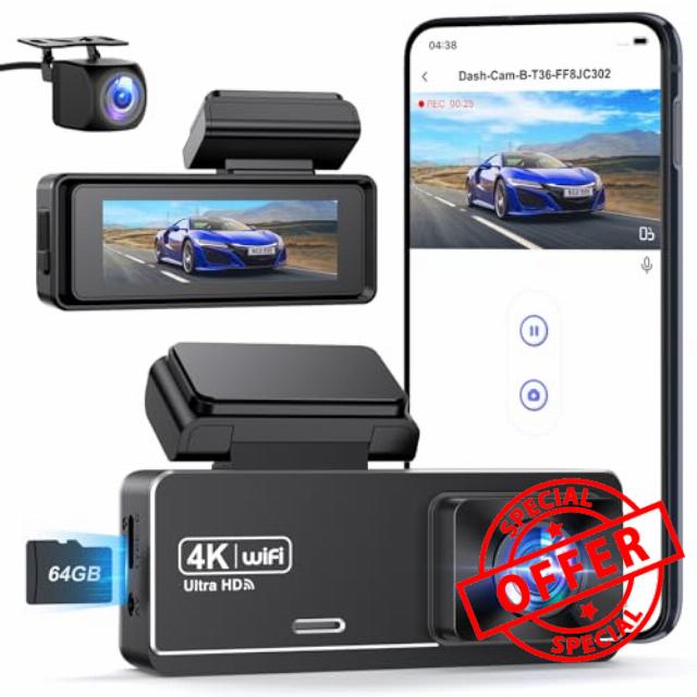 PENEMAY Dash Cam Front and Rear 4K+1080P