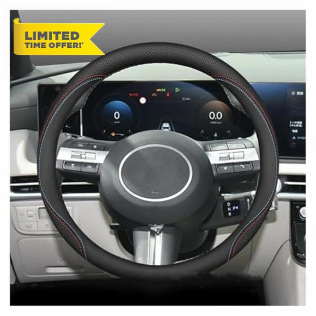 Car Wheel Cover Protector For Hyundai For Tucson 2021-2026 Leather Car Steering Wheel Cover Anti-slip Ultra-thin Auto Interior(Two-color-Round)