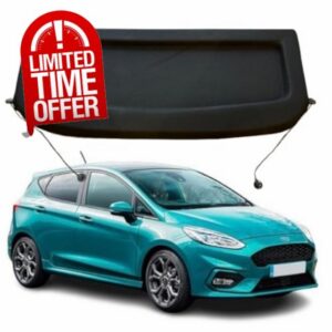 Car Parcel Shelf - Compatible with Ford Fiesta MK8 (2018-2022) | Sturdy Boot Cover with Clips and Cord for Extra Storage | Space Saving Car Accessories | Black