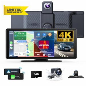 10.26" Wireless Carplay Screen 360 Rotation 4K Dash Cam Carplay & Android Auto Car Stereo Car Audio Receivers with 1080p Backup Camera GPS Navigation/Mirror Link/Voice Control/Siri