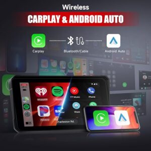 6 Inch Touchscreen Wireless CarPlay & Android Auto Airplay Screen for Moto GPS Navigation for Motorbike Waterproof