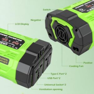 2 USB & 2 Type-C Ports Car Inverter with LCD Screen Display