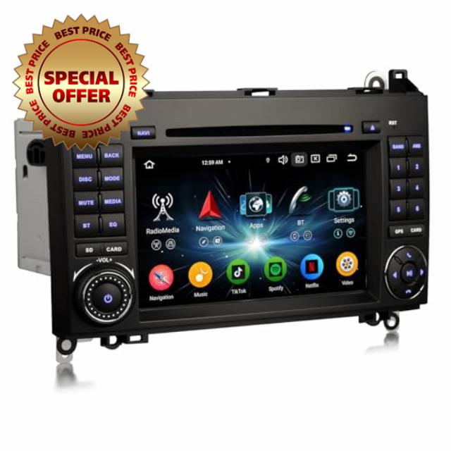 Erisin 7 Inch Android 16 Head Unit Car Stereo Bluetooth for Mercedes A/B Class W169 W245 Sprinter Viano Vito VW Crafter Sat Nav CarPlay Android Auto WiFi 4G DAB+ DSP RDS DVR DVD CD Player Canbus SWC