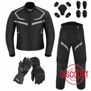 Mens Motorbike 2 Piece Suit Cordura Motorbike Jacket and Trousers CE armoured Waterproof protective Gear with leather Gloves all season sui