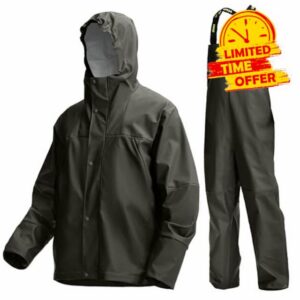 Men's PRO Workwear 3-Piece Waterproof Rain Jacket & Bib Pants Set - Heavy Duty PU Eco-Friendly 2-Tone Functional Desig