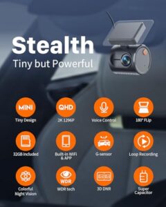 1296P QHD Mini Car Camera Dashcam - Voice Control