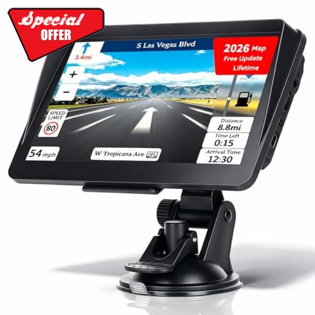 7" Car Sat Nav with 2026 UK/EU Maps | Lifetime map updates