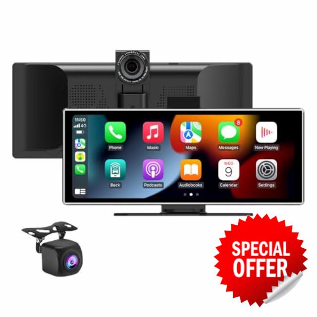 11.26" Wireless CarPlay Display with Integrated Dashcam — large in-car screen with easy installation