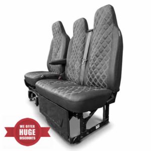 Leatherette Van Seat Covers Driver & Double Passenger – Waterproof Diamond Stitch Heavy Duty Leather Style Seat Protectors for Transit