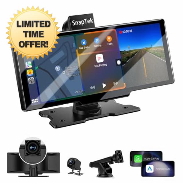 10.26" Wireless Car Screen for Apple Carplay & Android Auto with 4K Front + 1080P Backup Camera