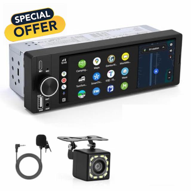 6.3" Single DIN Touchscreen Car Radio with Wireless CarPlay & Android Auto